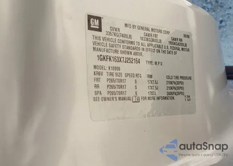 2007 GMC Yukon Xl 1500 Slt z USA, uszkodzony, nr VIN 1GKFK163X7J252164